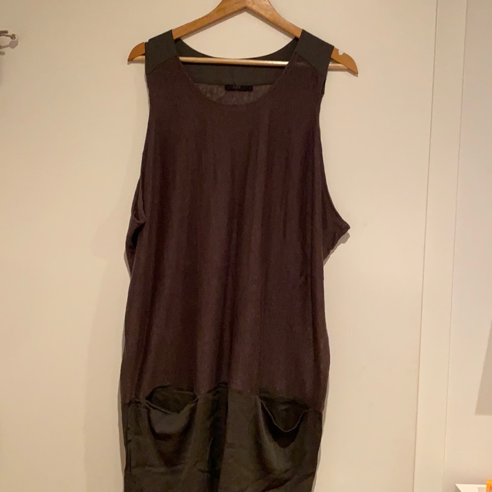 COS SATEEN DETAIL KNIT LONG VEST KHAHKI GREEN